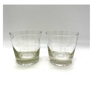 SUSQUEHANNA Six Point Etched Star Set of 2 Lowball Rocks Whiskey Glasses 3.25"